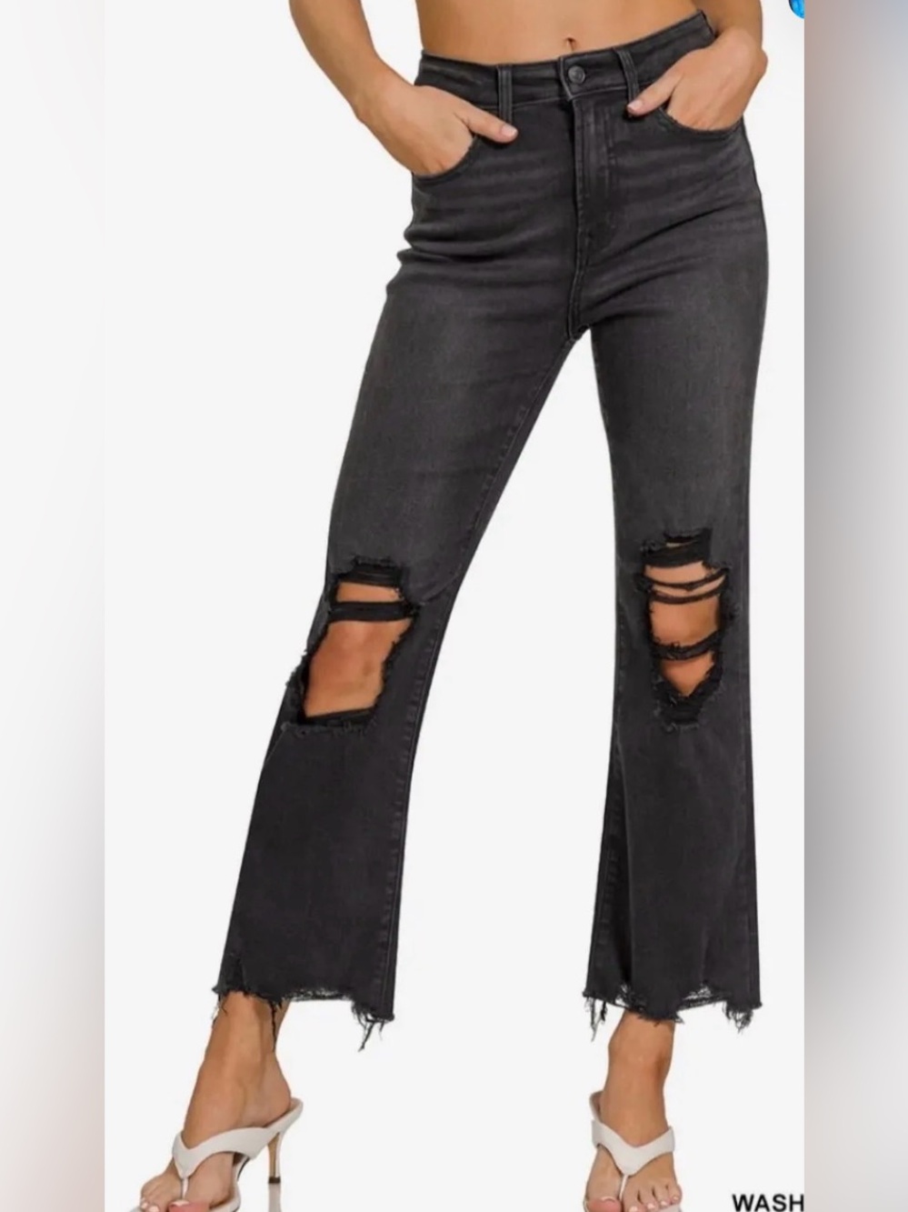 Black Distressed High-Waist Flare Jeans